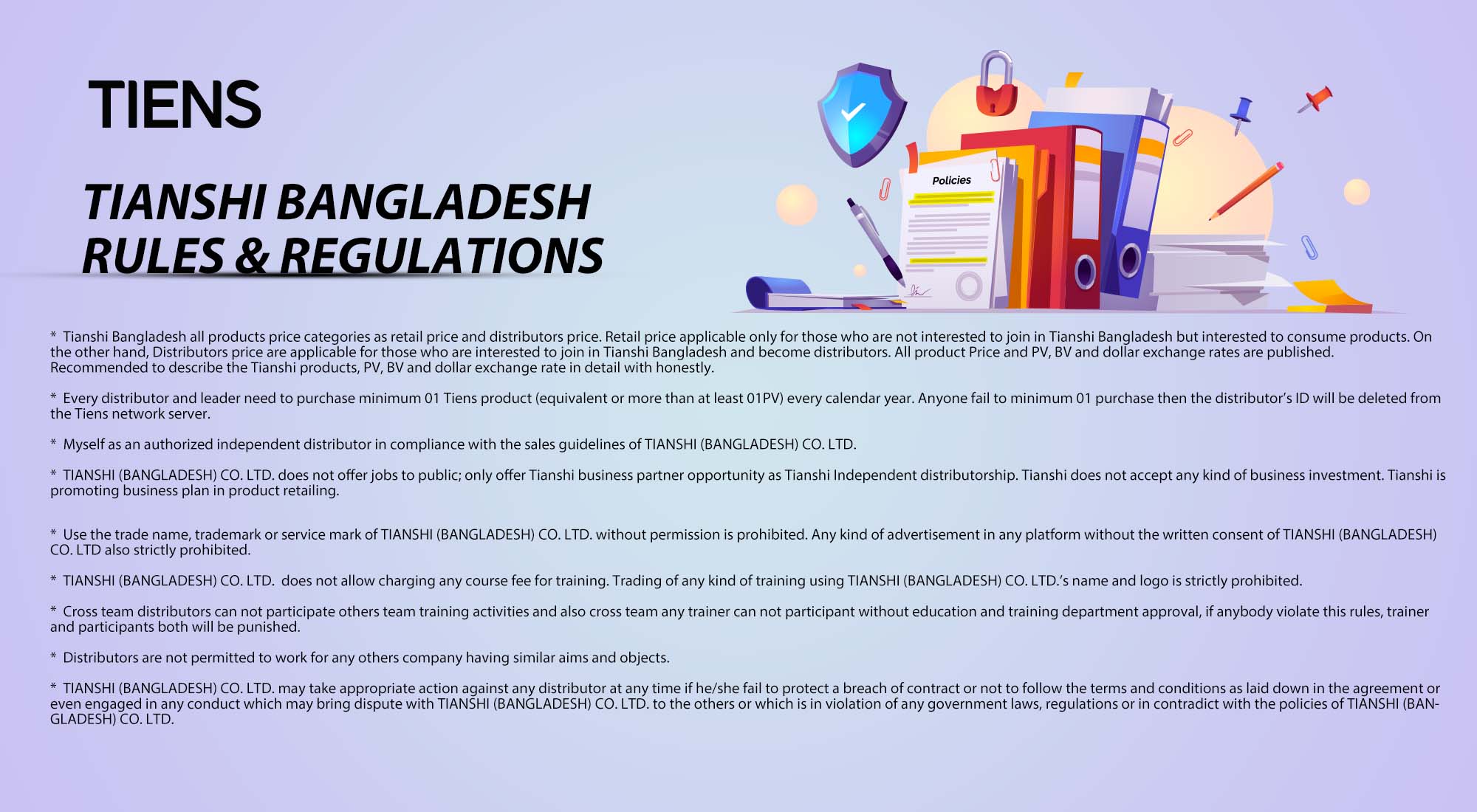Tianshi Bangladesh Rules & Regulations